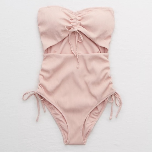 aerie Other - Aerie Ribbed Cut Out One Piece Swimsuit Light Pink